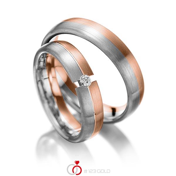 Paar bicolor Trauringe/Eheringe in Rotgold 585 Graugold dunkel 585 mit zus. 0,05 ct. Brillant tw, si von 123gold - Y-1051-17 Paar bicolor Trauringe/Eheringe in Rotgold 585 Graugold dunkel 585 mit zus. 0,05 ct. Brillant tw, si von 123gold - Y-1051-17