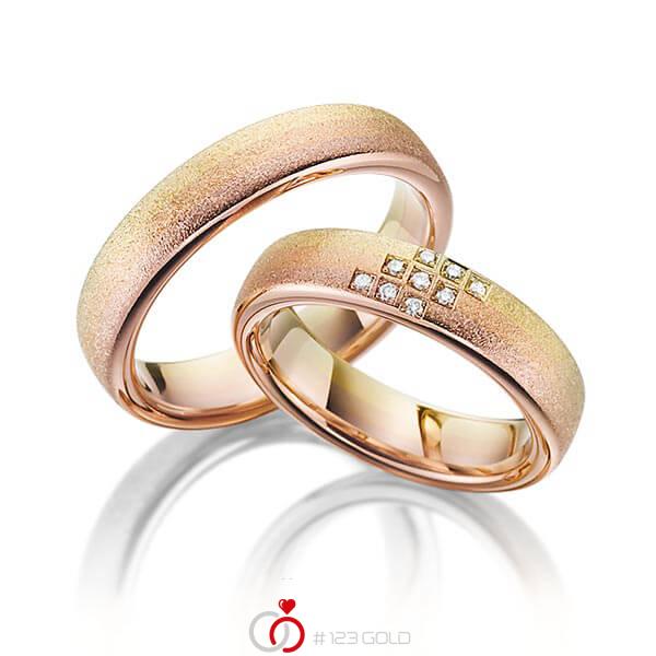 Paar bicolor Trauringe/Eheringe in Rotgold 585 Roségold 585 Gelbgold 585 Grüngold 585 Farbverlauf mit zus. 0,063 ct. Brillant tw, si von 123gold - Y-1361-1 Paar bicolor Trauringe/Eheringe in Rotgold 585 Roségold 585 Gelbgold 585 Grüngold 585 Farbverlauf mit zus. 0,063 ct. Brillant tw, si von 123gold - Y-1361-1