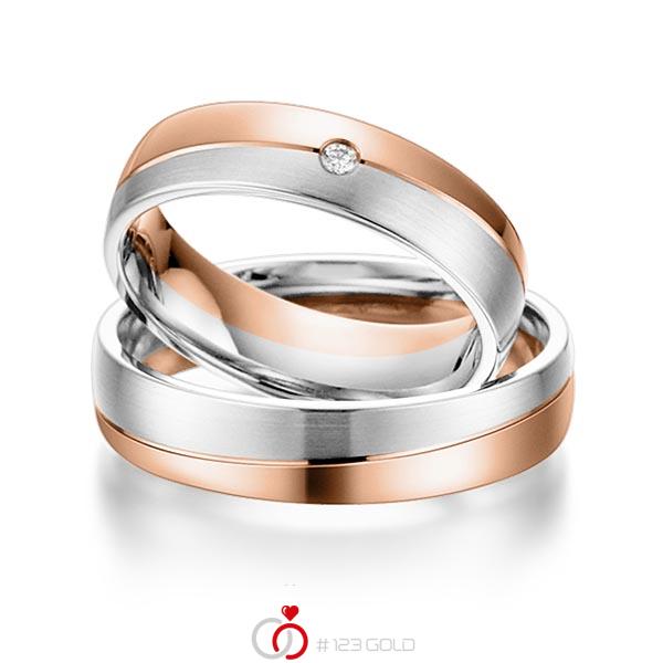 Paar bicolor Trauringe/Eheringe in Rotgold 585 Weißgold 585 mit zus. 0,015 ct. Brillant tw, si von acredo - S-1102-3 Paar bicolor Trauringe/Eheringe in Rotgold 585 Weißgold 585 mit zus. 0,015 ct. Brillant tw, si von acredo - S-1102-3
