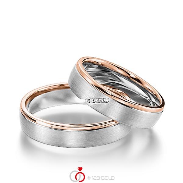 Paar bicolor Trauringe/Eheringe in Rotgold 585 Weißgold 585 mit zus. 0,025 ct. Brillant tw, si von acredo - S-1155-1 Paar bicolor Trauringe/Eheringe in Rotgold 585 Weißgold 585 mit zus. 0,025 ct. Brillant tw, si von acredo - S-1155-1