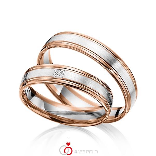 Paar bicolor Trauringe/Eheringe in Rotgold 585 Weissgold 585 mit zus. 0,02 ct. Brillant tw, si - NP-1192-1 Paar bicolor Trauringe/Eheringe in Rotgold 585 Weissgold 585 mit zus. 0,02 ct. Brillant tw, si - NP-1192-1