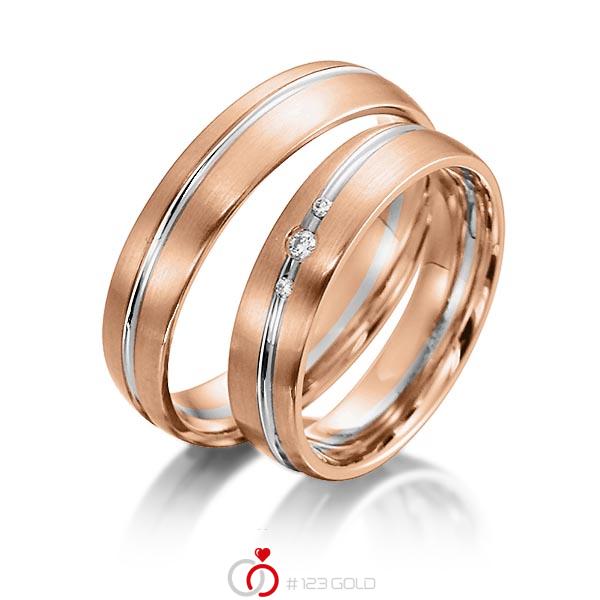 Paar bicolor Trauringe/Eheringe in Rotgold 585 Weißgold 585 mit zus. 0,036 ct. Brillant tw, si von acredo - S-1152-3 Paar bicolor Trauringe/Eheringe in Rotgold 585 Weißgold 585 mit zus. 0,036 ct. Brillant tw, si von acredo - S-1152-3