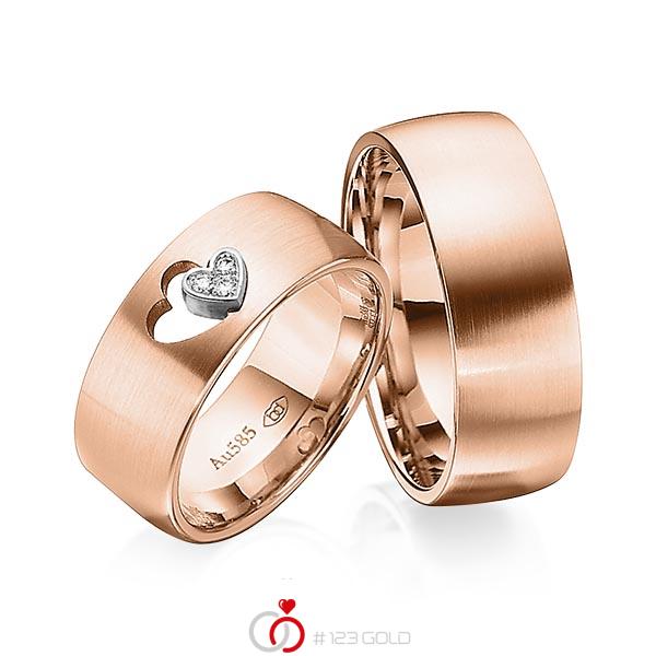 Paar bicolor Trauringe/Eheringe in Rotgold 585 Weissgold 585 mit zus. 0,03 ct. Brillant tw, si von 123gold - Y-1342-7 Paar bicolor Trauringe/Eheringe in Rotgold 585 Weissgold 585 mit zus. 0,03 ct. Brillant tw, si von 123gold - Y-1342-7