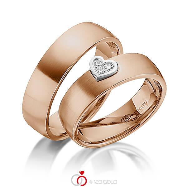 Paar bicolor Trauringe/Eheringe in Rotgold 585 Weissgold 585 mit zus. 0,03 ct. Brillant tw, si von 123gold - Y-1343-7 Paar bicolor Trauringe/Eheringe in Rotgold 585 Weissgold 585 mit zus. 0,03 ct. Brillant tw, si von 123gold - Y-1343-7