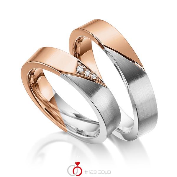 Paar bicolor Trauringe/Eheringe in Rotgold 585 Weissgold 585 mit zus. 0,03 ct. Brillant tw, si von 123gold - Y-1378-4 Paar bicolor Trauringe/Eheringe in Rotgold 585 Weissgold 585 mit zus. 0,03 ct. Brillant tw, si von 123gold - Y-1378-4