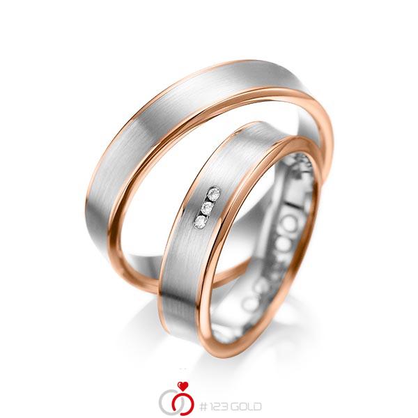 Paar bicolor Trauringe/Eheringe in Rotgold 585 Weissgold 585 mit zus. 0,03 ct. Brillant tw, si von acredo - A-1055-1 Paar bicolor Trauringe/Eheringe in Rotgold 585 Weissgold 585 mit zus. 0,03 ct. Brillant tw, si von acredo - A-1055-1