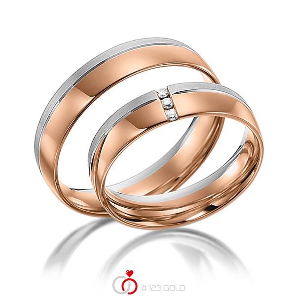 Paar bicolor Trauringe/Eheringe in Rotgold 585 Weißgold 585 mit zus. 0,03 ct. Brillant tw, si von acredo - S-1105-3 Paar bicolor Trauringe/Eheringe in Rotgold 585 Weißgold 585 mit zus. 0,03 ct. Brillant tw, si von acredo - S-1105-3