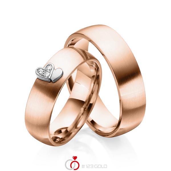 Paar bicolor Trauringe/Eheringe in Rotgold 585 Weissgold 585 mit zus. 0,045 ct. Brillant tw, si von 123gold - Y-1338-9 Paar bicolor Trauringe/Eheringe in Rotgold 585 Weissgold 585 mit zus. 0,045 ct. Brillant tw, si von 123gold - Y-1338-9