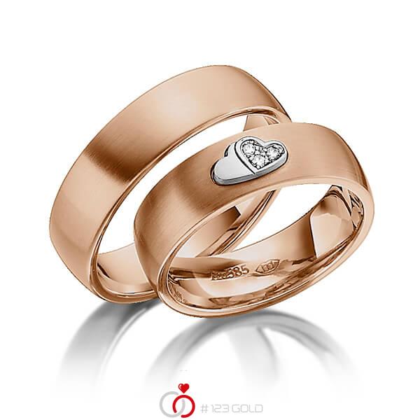 Paar bicolor Trauringe/Eheringe in Rotgold 585 Weissgold 585 mit zus. 0,045 ct. Brillant tw, si von 123gold - Y-1339-9 Paar bicolor Trauringe/Eheringe in Rotgold 585 Weissgold 585 mit zus. 0,045 ct. Brillant tw, si von 123gold - Y-1339-9