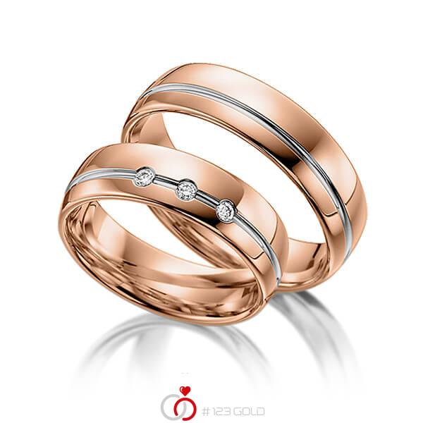 Paar bicolor Trauringe/Eheringe in Rotgold 585 Weißgold 585 mit zus. 0,045 ct. Brillant tw, si von acredo - S-1097-6 Paar bicolor Trauringe/Eheringe in Rotgold 585 Weißgold 585 mit zus. 0,045 ct. Brillant tw, si von acredo - S-1097-6