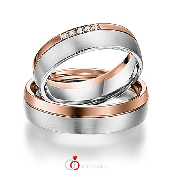 Paar bicolor Trauringe/Eheringe in Rotgold 585 Weißgold 585 mit zus. 0,04 ct. Brillant tw, si von acredo - S-1109-2 Paar bicolor Trauringe/Eheringe in Rotgold 585 Weißgold 585 mit zus. 0,04 ct. Brillant tw, si von acredo - S-1109-2