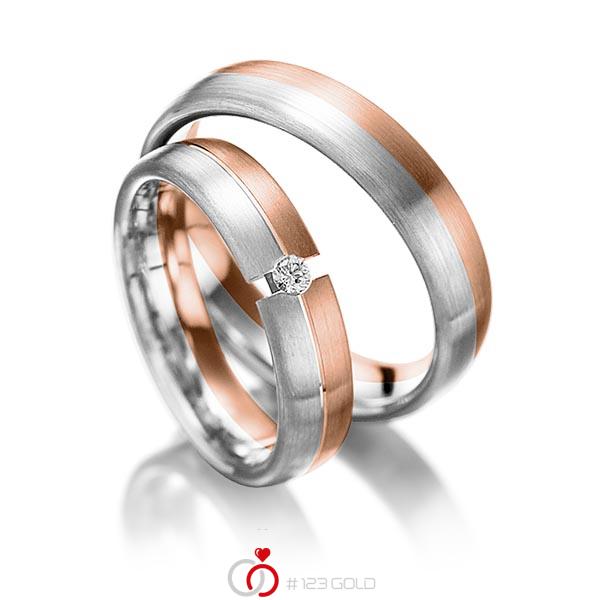 Paar bicolor Trauringe/Eheringe in Rotgold 585 Weissgold 585 mit zus. 0,05 ct. Brillant tw, si von 123gold - Y-1051-2 Paar bicolor Trauringe/Eheringe in Rotgold 585 Weissgold 585 mit zus. 0,05 ct. Brillant tw, si von 123gold - Y-1051-2