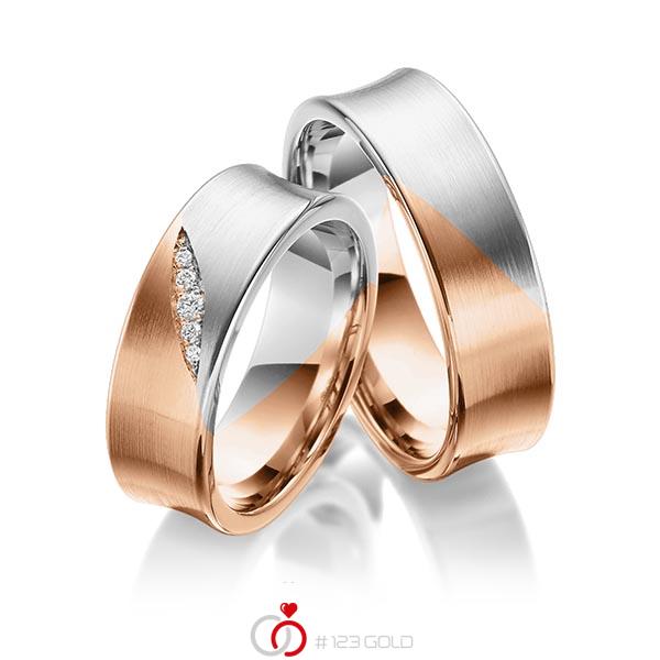 Paar bicolor Trauringe/Eheringe in Rotgold 585 Weissgold 585 mit zus. 0,05 ct. Brillant tw, si von 123gold - Y-1372-5 Paar bicolor Trauringe/Eheringe in Rotgold 585 Weissgold 585 mit zus. 0,05 ct. Brillant tw, si von 123gold - Y-1372-5