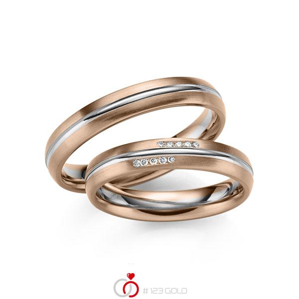 Paar bicolor Trauringe/Eheringe in Rotgold 585 Weißgold 585 mit zus. 0,05 ct. Brillant tw, si von 123gold - Y-1433-9 Paar bicolor Trauringe/Eheringe in Rotgold 585 Weißgold 585 mit zus. 0,05 ct. Brillant tw, si von 123gold - Y-1433-9