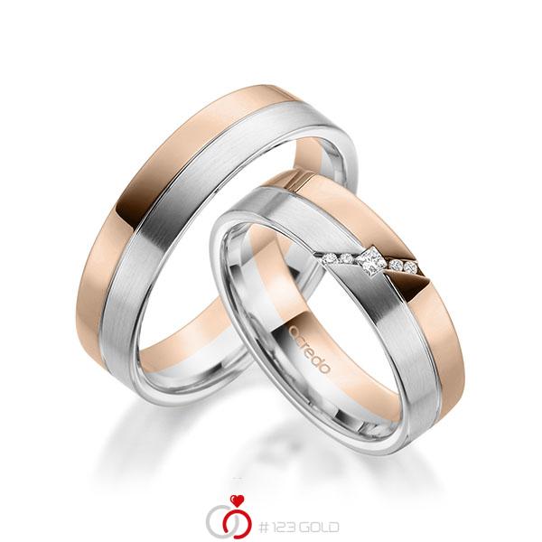 Paar bicolor Trauringe/Eheringe in Rotgold 585 Weissgold 585 mit zus. 0,05 ct. Prinzess-Diamant & Brillant tw, si von acredo - A-1954-3 Paar bicolor Trauringe/Eheringe in Rotgold 585 Weissgold 585 mit zus. 0,05 ct. Prinzess-Diamant & Brillant tw, si von acredo - A-1954-3