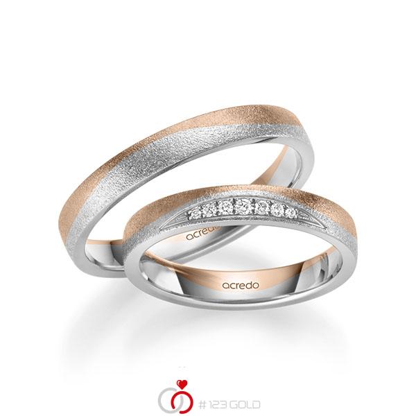 Paar bicolor Trauringe/Eheringe in Rotgold 585 Weißgold 585 mit zus. 0,061 ct. Brillant tw, si von acredo - S-1259-3 Paar bicolor Trauringe/Eheringe in Rotgold 585 Weißgold 585 mit zus. 0,061 ct. Brillant tw, si von acredo - S-1259-3