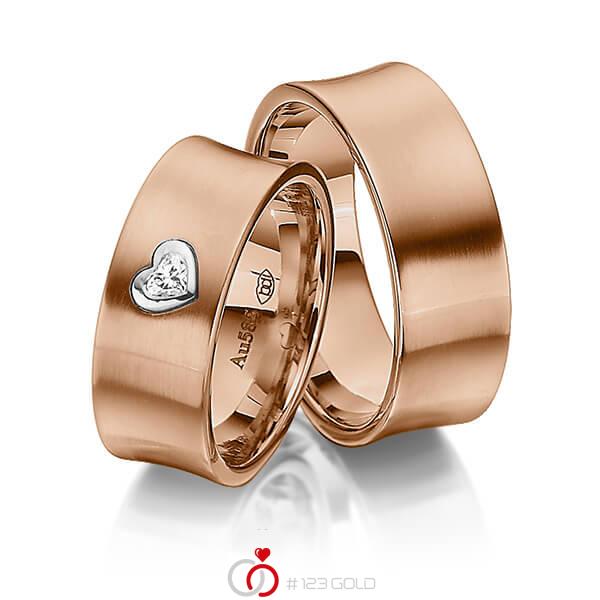 Paar bicolor Trauringe/Eheringe in Rotgold 585 Weissgold 585 mit zus. 0,12 ct. Herz-Diamant tw, vs von 123gold - Y-1337-7 Paar bicolor Trauringe/Eheringe in Rotgold 585 Weissgold 585 mit zus. 0,12 ct. Herz-Diamant tw, vs von 123gold - Y-1337-7
