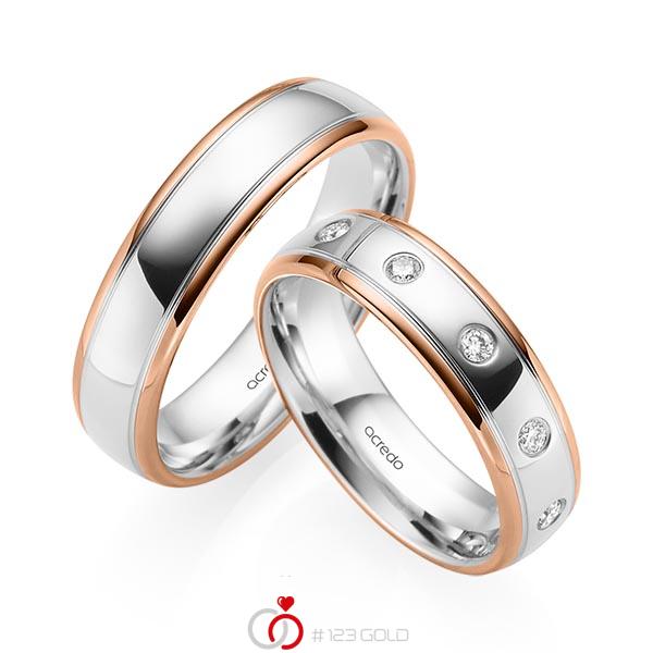 Paar bicolor Trauringe/Eheringe in Rotgold 585 Weißgold 585 mit zus. 0,15 ct. Brillant tw, si von acredo - S-1232-1 Paar bicolor Trauringe/Eheringe in Rotgold 585 Weißgold 585 mit zus. 0,15 ct. Brillant tw, si von acredo - S-1232-1