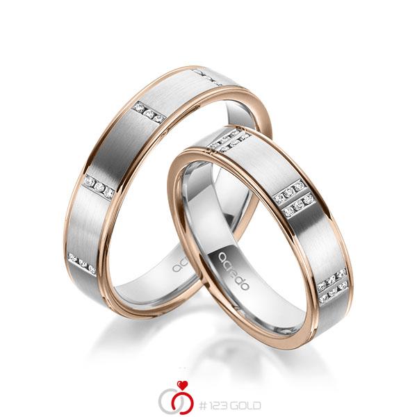 Paar bicolor Trauringe/Eheringe in Rotgold 585 Weissgold 585 mit zus. 0,345 ct. Brillant tw, vs von acredo - A-1971-3 Paar bicolor Trauringe/Eheringe in Rotgold 585 Weissgold 585 mit zus. 0,345 ct. Brillant tw, vs von acredo - A-1971-3