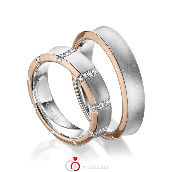 Paar bicolor Trauringe/Eheringe in Rotgold 585 Weissgold 585 mit zus. 0,36 ct. Brillant tw, si von acredo - A-1970-3 Paar bicolor Trauringe/Eheringe in Rotgold 585 Weissgold 585 mit zus. 0,36 ct. Brillant tw, si von acredo - A-1970-3