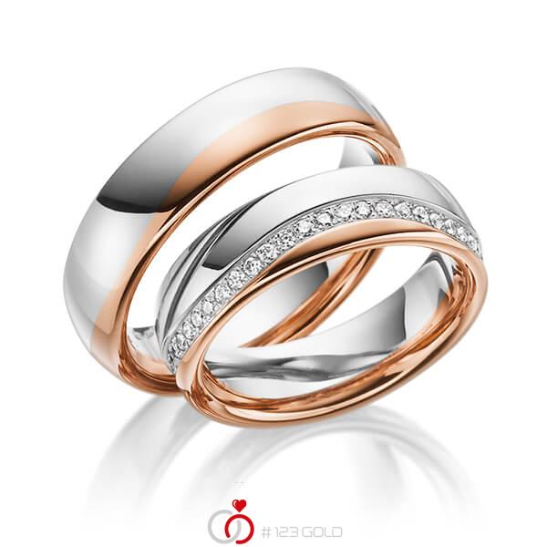 Paar bicolor Trauringe/Eheringe in Rotgold 585 Weißgold 585 mit zus. 0,47 ct. Brillant tw, si von Steinberg - Q-1192-6 Paar bicolor Trauringe/Eheringe in Rotgold 585 Weißgold 585 mit zus. 0,47 ct. Brillant tw, si von Steinberg - Q-1192-6