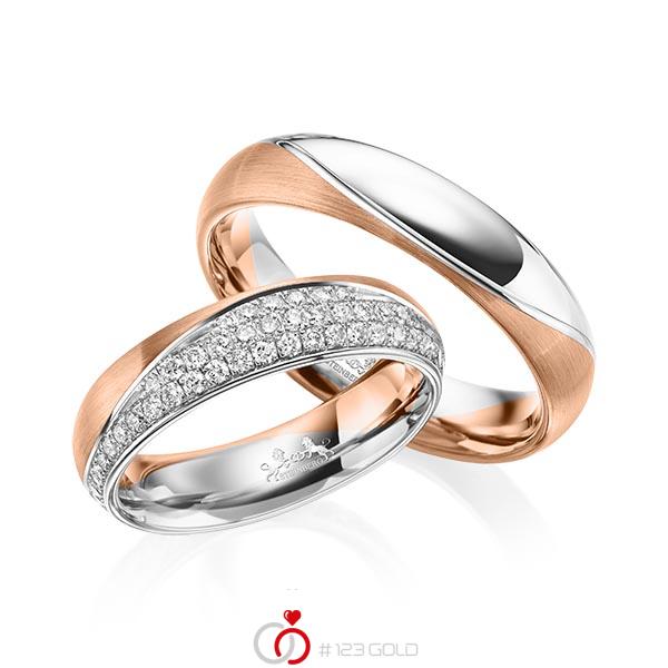 Paar bicolor Trauringe/Eheringe in Rotgold 585 Weißgold 585 mit zus. 0,77 ct. Brillant tw, si von Steinberg - Q-1573-2 Paar bicolor Trauringe/Eheringe in Rotgold 585 Weißgold 585 mit zus. 0,77 ct. Brillant tw, si von Steinberg - Q-1573-2
