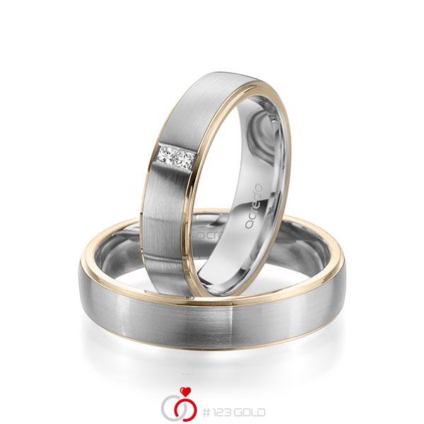 Paar bicolor Trauringe/Eheringe in Signature Gold 585 Graugold 585 mit zus. 0,06 ct. Prinzess-Diamant tw, si von acredo - A-1964-13 Paar bicolor Trauringe/Eheringe in Signature Gold 585 Graugold 585 mit zus. 0,06 ct. Prinzess-Diamant tw, si von acredo - A-1964-13