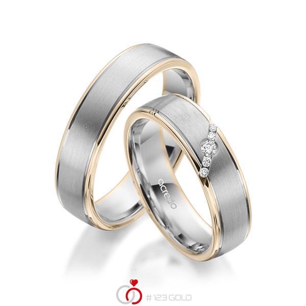 Paar bicolor Trauringe/Eheringe in Signature Gold 585 Weissgold 585 mit zus. 0,072 ct. Brillant tw, si von acredo - A-1949-13 Paar bicolor Trauringe/Eheringe in Signature Gold 585 Weissgold 585 mit zus. 0,072 ct. Brillant tw, si von acredo - A-1949-13
