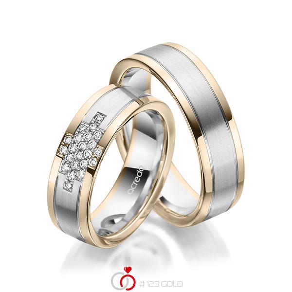 Paar bicolor Trauringe/Eheringe in Signature Gold 585 Weissgold 585 mit zus. 0,186 ct. Brillant tw, si von acredo - A-1974-25 Paar bicolor Trauringe/Eheringe in Signature Gold 585 Weissgold 585 mit zus. 0,186 ct. Brillant tw, si von acredo - A-1974-25