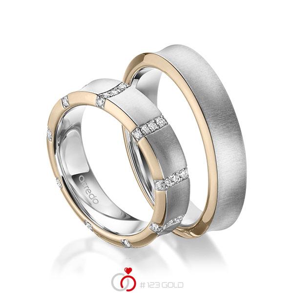 Paar bicolor Trauringe/Eheringe in Signature Gold 585 Weissgold 585 mit zus. 0,36 ct. Brillant tw, si von acredo - A-1970-13 Paar bicolor Trauringe/Eheringe in Signature Gold 585 Weissgold 585 mit zus. 0,36 ct. Brillant tw, si von acredo - A-1970-13