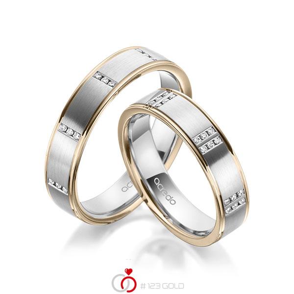 Paar bicolor Trauringe/Eheringe in Signature Gold 585 Weissgold 585 mit zus. 0,42 ct. Brillant tw, vs von acredo - A-1971-13 Paar bicolor Trauringe/Eheringe in Signature Gold 585 Weissgold 585 mit zus. 0,42 ct. Brillant tw, vs von acredo - A-1971-13