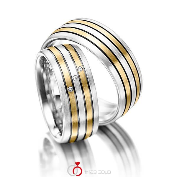 Paar bicolor Trauringe/Eheringe in Silber 925 Gelbgold 585 mit zus. 0,015 ct. Brillant tw, si von Merii - M-1061-11 Paar bicolor Trauringe/Eheringe in Silber 925 Gelbgold 585 mit zus. 0,015 ct. Brillant tw, si von Merii - M-1061-11