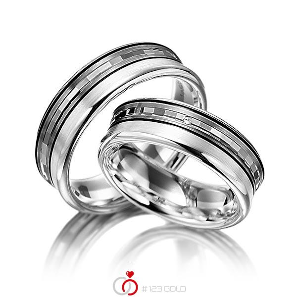 Paar bicolor Trauringe/Eheringe in Silber 925 Palladium 585 mit zus. 0,005 ct. Brillant tw, si von Merii - M-1065-3 Paar bicolor Trauringe/Eheringe in Silber 925 Palladium 585 mit zus. 0,005 ct. Brillant tw, si von Merii - M-1065-3