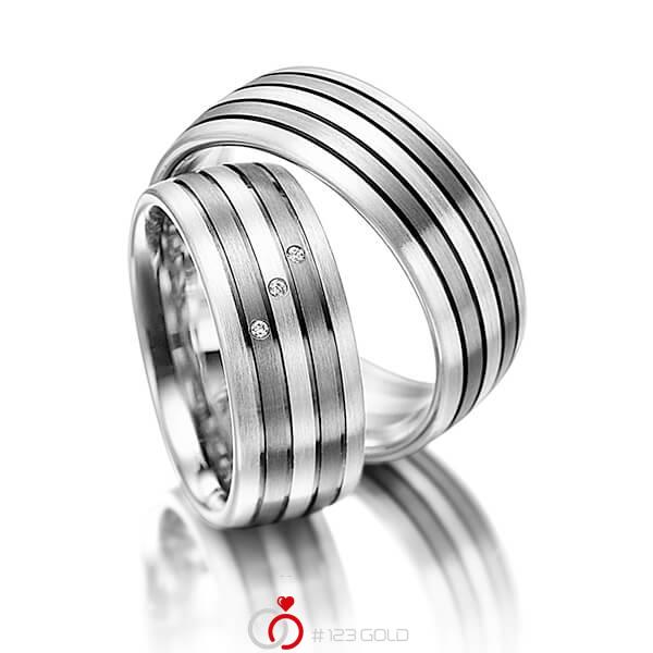Paar bicolor Trauringe/Eheringe in Silber 925 Palladium 585 mit zus. 0,015 ct. Brillant tw, si von Merii - M-1061-1 Paar bicolor Trauringe/Eheringe in Silber 925 Palladium 585 mit zus. 0,015 ct. Brillant tw, si von Merii - M-1061-1
