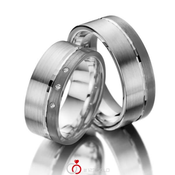 Paar bicolor Trauringe/Eheringe in Silber 925 Palladium 585 mit zus. 0,024 ct. Brillant tw, si von Merii - M-1058-1 Paar bicolor Trauringe/Eheringe in Silber 925 Palladium 585 mit zus. 0,024 ct. Brillant tw, si von Merii - M-1058-1