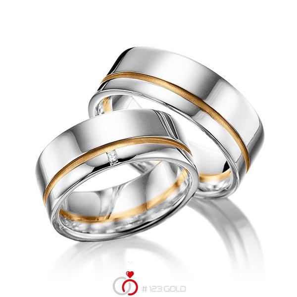 Paar bicolor Trauringe/Eheringe in Silber 925 Roségold 585 mit zus. 0,01 ct. Brillant tw, si von Merii - M-1052-2 Paar bicolor Trauringe/Eheringe in Silber 925 Roségold 585 mit zus. 0,01 ct. Brillant tw, si von Merii - M-1052-2