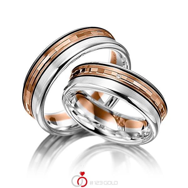 Paar bicolor Trauringe/Eheringe in Silber 925 Rotgold 585 mit zus. 0,005 ct. Brillant tw, si von Merii - M-1065-2 Paar bicolor Trauringe/Eheringe in Silber 925 Rotgold 585 mit zus. 0,005 ct. Brillant tw, si von Merii - M-1065-2