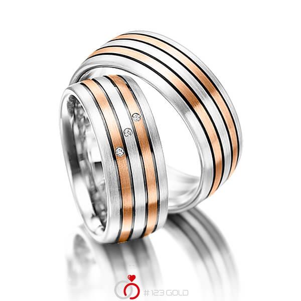 Paar bicolor Trauringe/Eheringe in Silber 925 Rotgold 585 mit zus. 0,015 ct. Brillant tw, si von Merii - M-1061-12 Paar bicolor Trauringe/Eheringe in Silber 925 Rotgold 585 mit zus. 0,015 ct. Brillant tw, si von Merii - M-1061-12