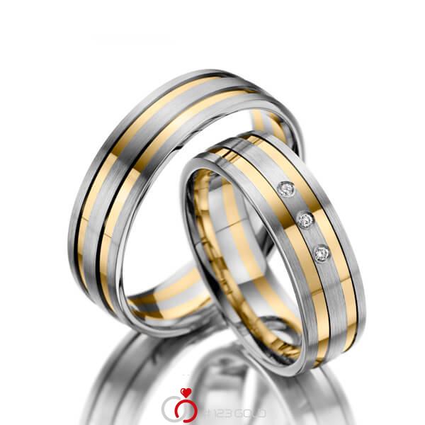 Paar bicolor Trauringe/Eheringe in Weißgold 375 Gelbgold 375 mit zus. 0,045 ct. Brillant tw, si - NP-1072-2 Paar bicolor Trauringe/Eheringe in Weißgold 375 Gelbgold 375 mit zus. 0,045 ct. Brillant tw, si - NP-1072-2
