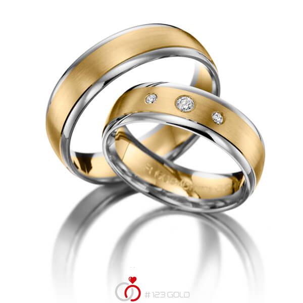Paar bicolor Trauringe/Eheringe in Weißgold 375 Gelbgold 375 mit zus. 0,08 ct. Brillant tw, si - NP-1010-2 Paar bicolor Trauringe/Eheringe in Weißgold 375 Gelbgold 375 mit zus. 0,08 ct. Brillant tw, si - NP-1010-2