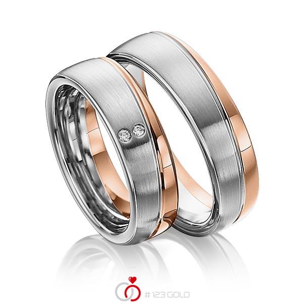 Paar bicolor Trauringe/Eheringe in Weißgold 375 Rotgold 375 mit zus. 0,02 ct. Brillant tw, si - NP-1207-1 Paar bicolor Trauringe/Eheringe in Weißgold 375 Rotgold 375 mit zus. 0,02 ct. Brillant tw, si - NP-1207-1