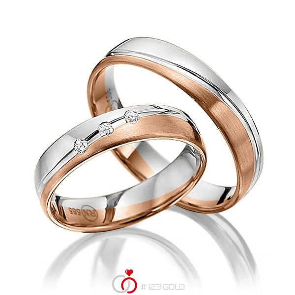 Paar bicolor Trauringe/Eheringe in Weißgold 375 Rotgold 375 mit zus. 0,06 ct. Brillant tw, si - NP-1189-1 Paar bicolor Trauringe/Eheringe in Weißgold 375 Rotgold 375 mit zus. 0,06 ct. Brillant tw, si - NP-1189-1