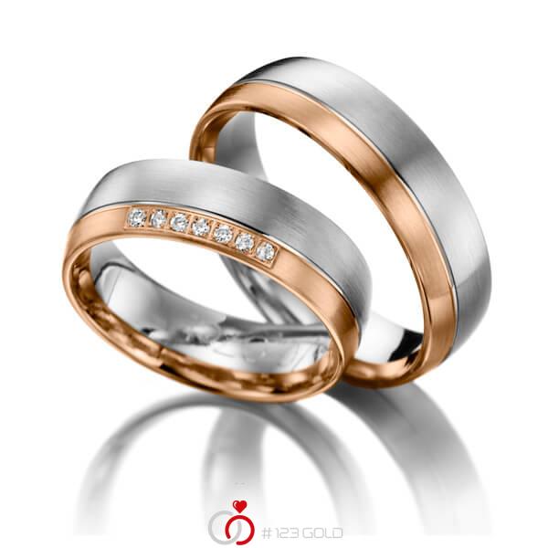 Paar bicolor Trauringe/Eheringe in Weißgold 375 Rotgold 375 mit zus. 0,07 ct. Brillant tw, si - NP-1013-2 Paar bicolor Trauringe/Eheringe in Weißgold 375 Rotgold 375 mit zus. 0,07 ct. Brillant tw, si - NP-1013-2