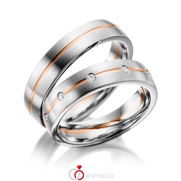 Paar bicolor Trauringe/Eheringe in Weißgold 375 Rotgold 375 mit zus. 0,2 ct. Brillant tw, si von Steinberg - Q-1230-1 Paar bicolor Trauringe/Eheringe in Weißgold 375 Rotgold 375 mit zus. 0,2 ct. Brillant tw, si von Steinberg - Q-1230-1