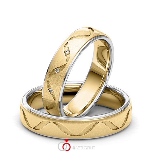 Paar bicolor Trauringe/Eheringe in Weissgold 585 Gelbgold 585 Laser Struktur mit zus. 0,015 ct. Brillant tw, si von 123gold - Y-1408-10 Paar bicolor Trauringe/Eheringe in Weissgold 585 Gelbgold 585 Laser Struktur mit zus. 0,015 ct. Brillant tw, si von 123gold - Y-1408-10