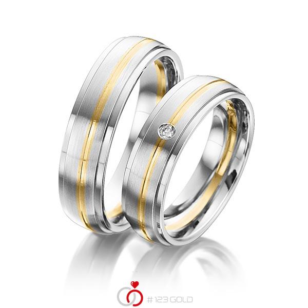 Paar bicolor Trauringe/Eheringe in Weissgold 585 Gelbgold 585 mit zus. 0,025 ct. Brillant tw, si von 123gold - Y-1283-6 Paar bicolor Trauringe/Eheringe in Weissgold 585 Gelbgold 585 mit zus. 0,025 ct. Brillant tw, si von 123gold - Y-1283-6