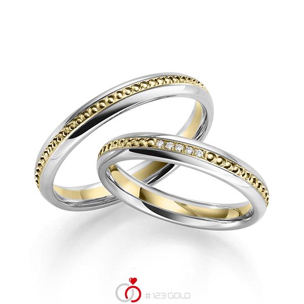 Paar bicolor Trauringe/Eheringe in Weißgold 585 Gelbgold 585 mit zus. 0,025 ct. Brillant tw, si von 123gold - Y-1435-2 Paar bicolor Trauringe/Eheringe in Weißgold 585 Gelbgold 585 mit zus. 0,025 ct. Brillant tw, si von 123gold - Y-1435-2