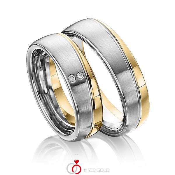 Paar bicolor Trauringe/Eheringe in Weissgold 585 Gelbgold 585 mit zus. 0,02 ct. Brillant tw, si - NP-1207-2 Paar bicolor Trauringe/Eheringe in Weissgold 585 Gelbgold 585 mit zus. 0,02 ct. Brillant tw, si - NP-1207-2
