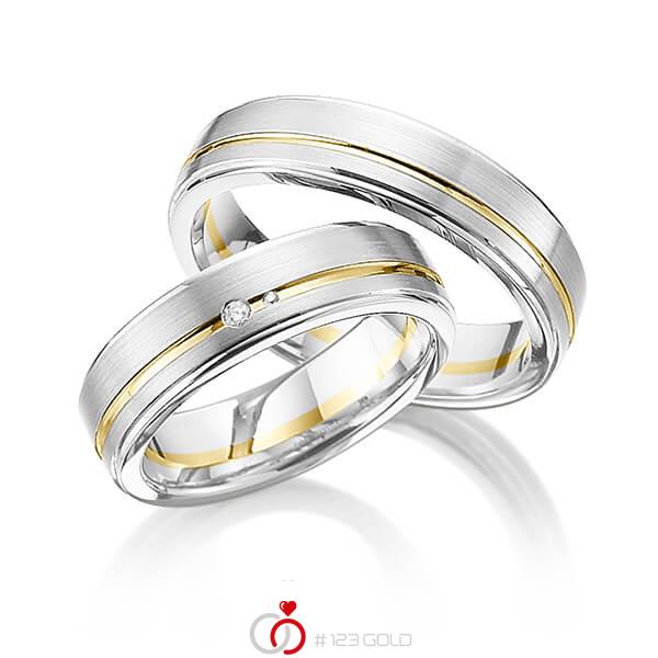 Paar bicolor Trauringe/Eheringe in Weissgold 585 Gelbgold 585 mit zus. 0,02 ct. Brillant tw, si von 123gold - Y-1312-2 Paar bicolor Trauringe/Eheringe in Weissgold 585 Gelbgold 585 mit zus. 0,02 ct. Brillant tw, si von 123gold - Y-1312-2