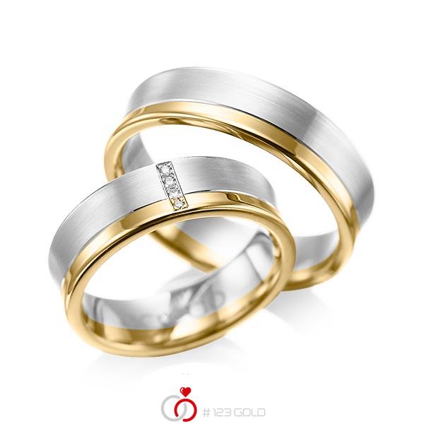 Paar bicolor Trauringe/Eheringe in Weissgold 585 Gelbgold 585 mit zus. 0,02 ct. Brillant tw, si von acredo - A-1053-3 Paar bicolor Trauringe/Eheringe in Weissgold 585 Gelbgold 585 mit zus. 0,02 ct. Brillant tw, si von acredo - A-1053-3